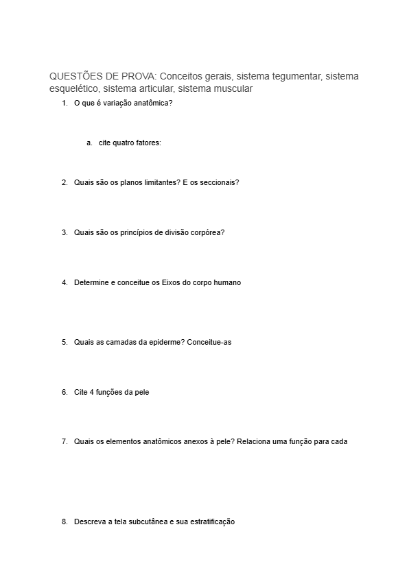 Questões de Anatomia Humana