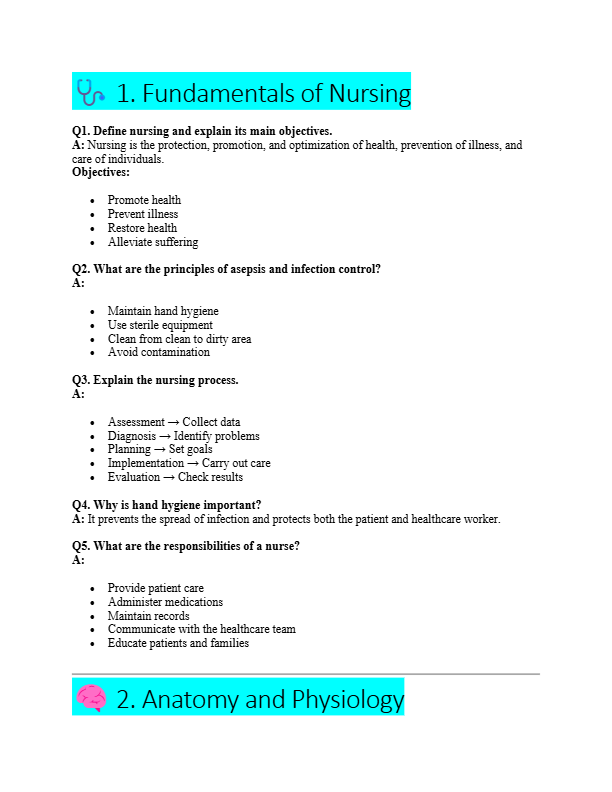 Title: “Nursing Important Questions & Answers – 2025 Semester Guide”