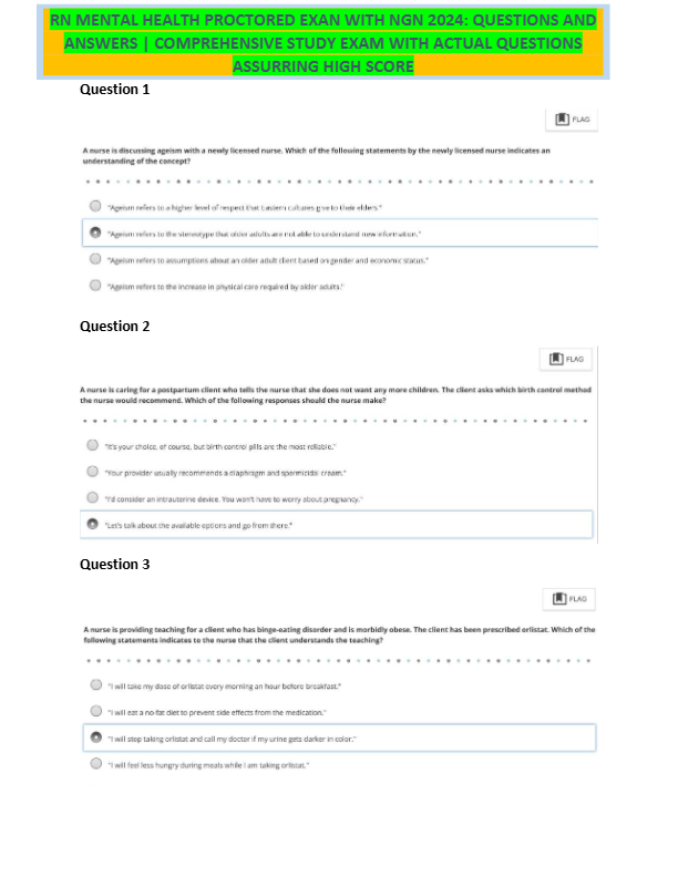 RN Mental Health Proctored Exam 2024 – NGN Questions & Comprehensive Study Guide