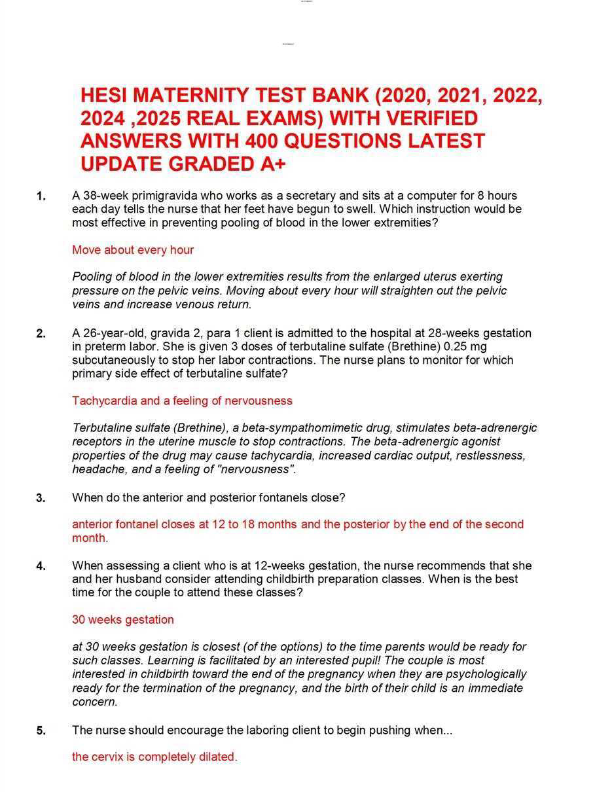 HESI Maternity Test Bank: Comprehensive Prep for 2020-2025 Real Exams (400 Questions, Verified Answe