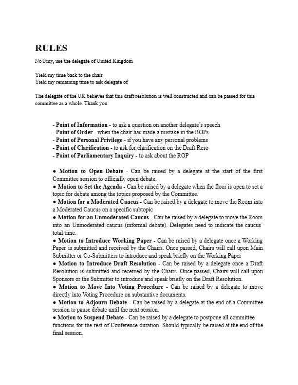 Model United Nations (MUN) Notes