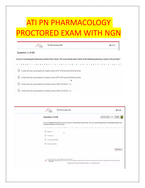 ATI PN Pharmacology Proctored Exam – NGN Questions &amp; Verified Answers