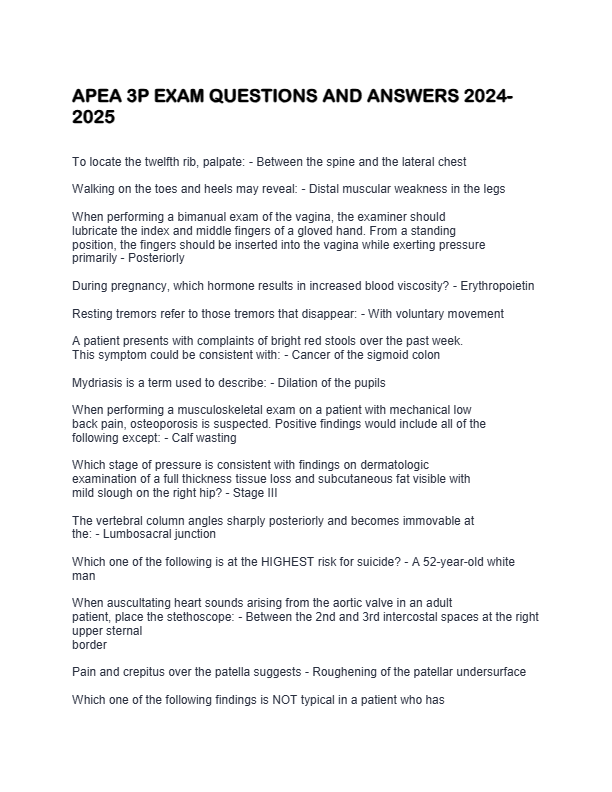 APEA 3P EXAM with verified QUESTIONS AND ANSWERS graded A+ 100% accurate