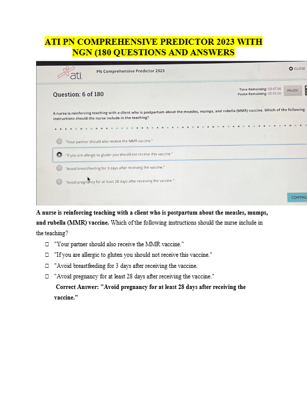 ATI PN Comprehensive Predictor 2023 – NGN 180 Questions & Verified Answers