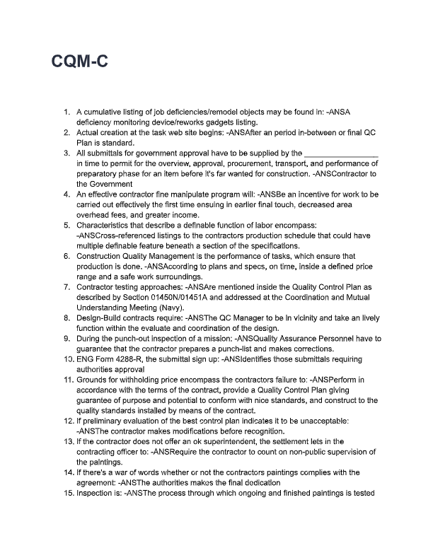 CQM-C Final Exam Prep 2025–2026 | Accurate Questions & Detailed Answers | 100% Pass Guarantee