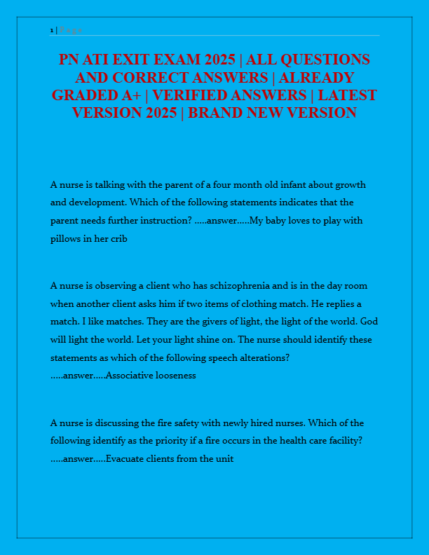 PN ATI Exit Exam 2025 | All Questions & Correct Answers | Graded A+ | Verified & Updated