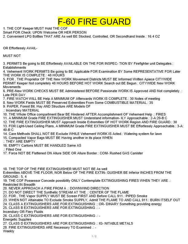 FDNY F-60 Fire Guard Certification Exam 2025 – Actual Questions & Answers for NYC Fire Department