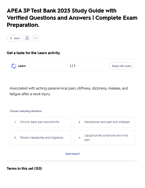 APEA 3P Test Bank 2025 Study Guide withVerified Questions and Answers | Complete ExamPreparation.