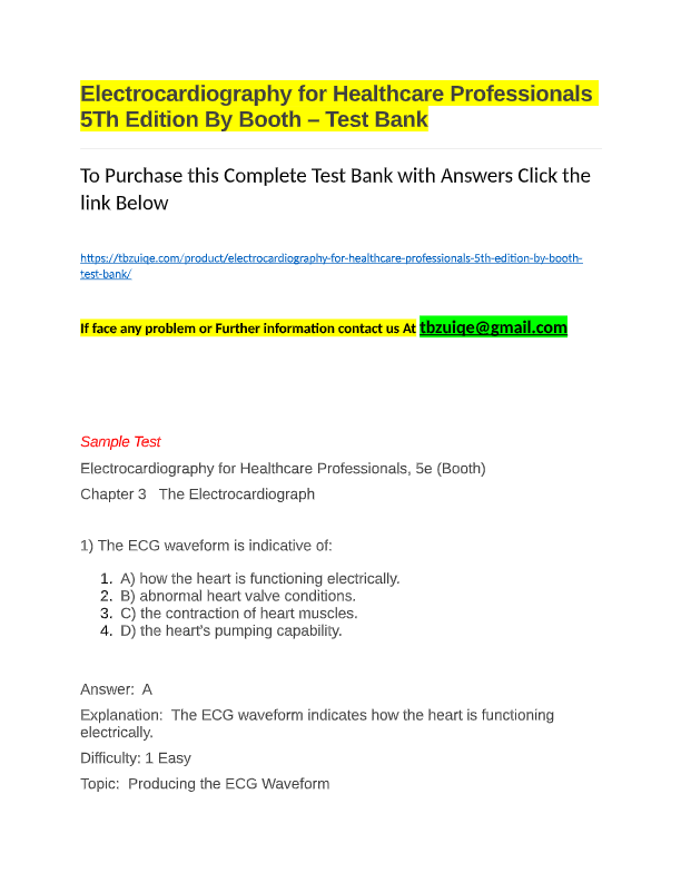 Electrocardiography for Healthcare Professionals 6th Edition Test Bank – Complete Chapters 1-15 Q&A