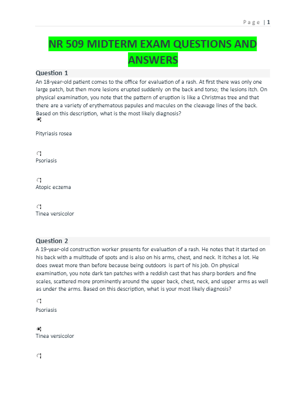 NR 509 MIDTERM EXAM QUESTIONS AND  ANSWERS