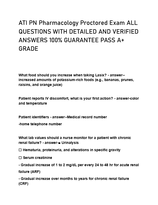 ATI PN Pharmacology Proctored Exam ALL  QUESTIONS WITH DETAILED AND VERIFIED  ANSWERS 100% GUARANTEE