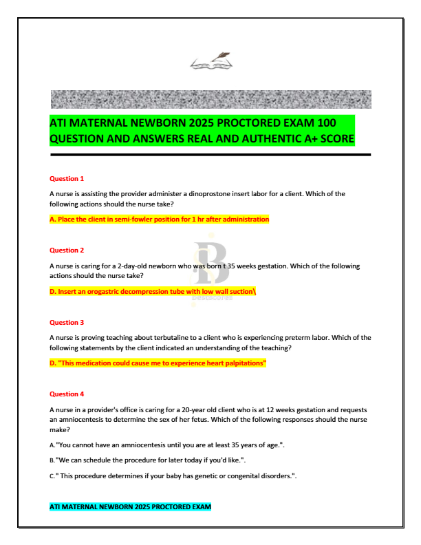 ]Ati maternal newborn 2025 proctored exam 100 question and answers real and authentic a score