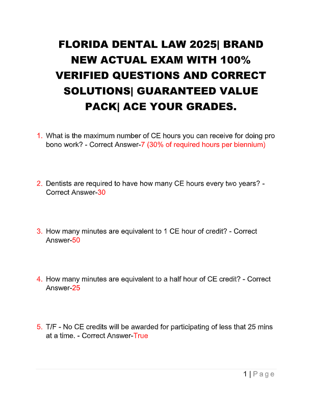 Florida Dental Law Final Exam Prep 2025–2026 | Accurate Questions & Detailed Answers | 100% Pass Gua