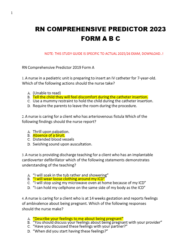 RN COMPREHENSIVE PREDICTOR 2023   FORM A B C