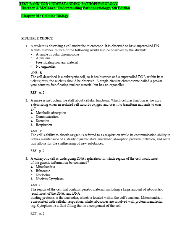 Test Bank for Understanding Pathophysiology 6th–8th Edition Huether & McCance | Complete A+ Guide