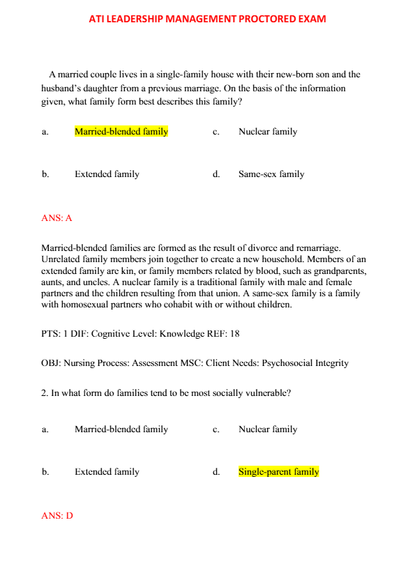 Ati leadership management proctored examT