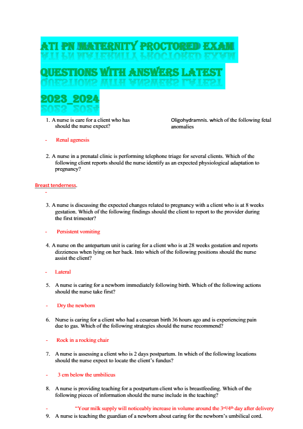 Ati pn maternity proctored exam questions with answers latest 2025/2026