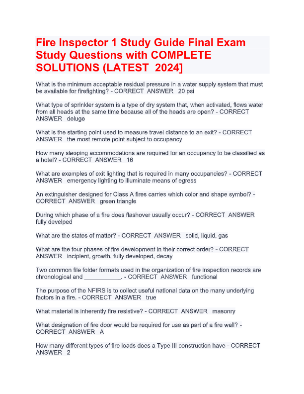 Fire Inspector 1 Practice Exam 2025–2026 | Florida State Study Guide & 100% Verified Answers